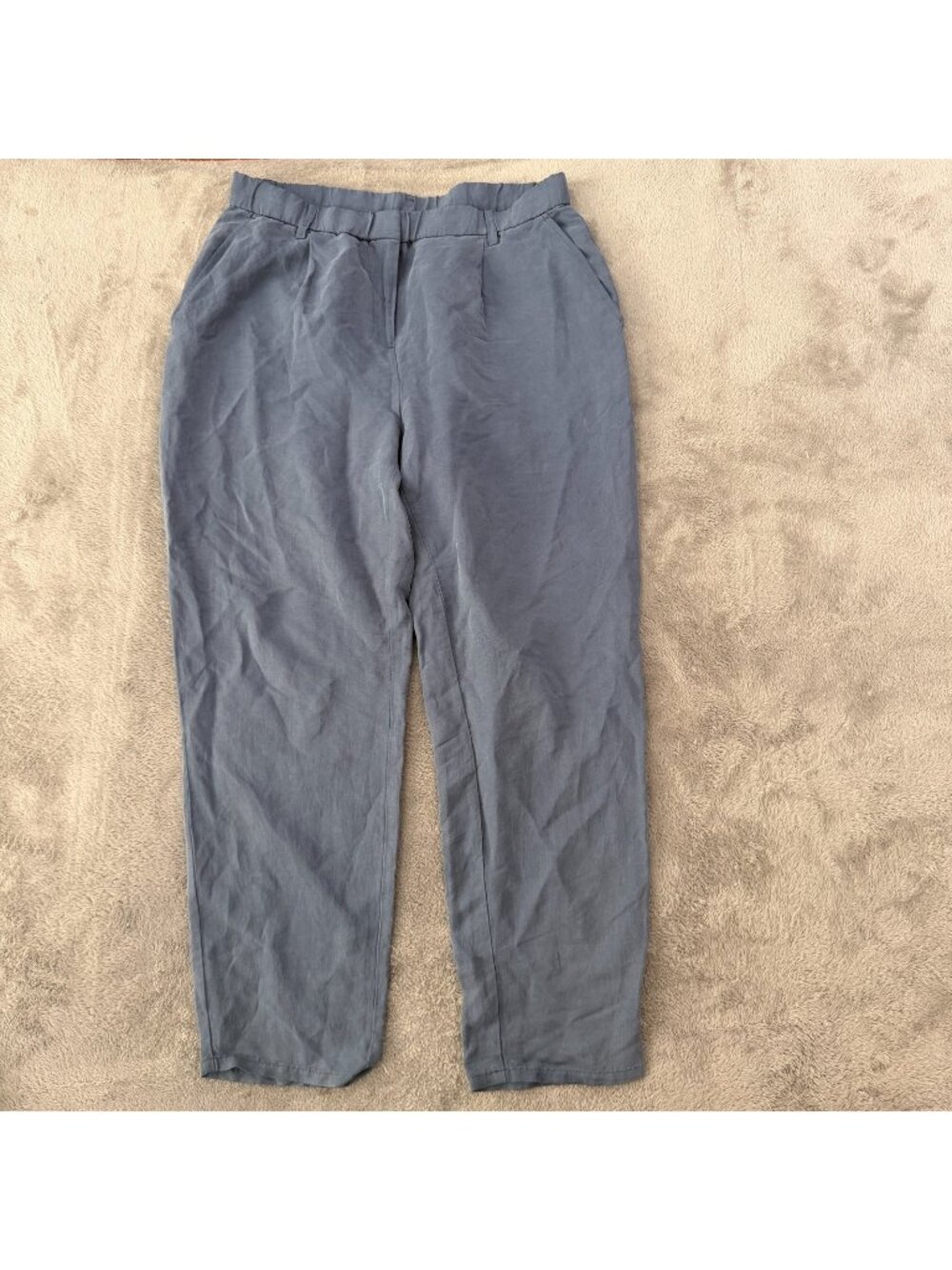 Eileen Fisher Blue Sillk Linen Pants Trousers Pleated Womene MEDIUM